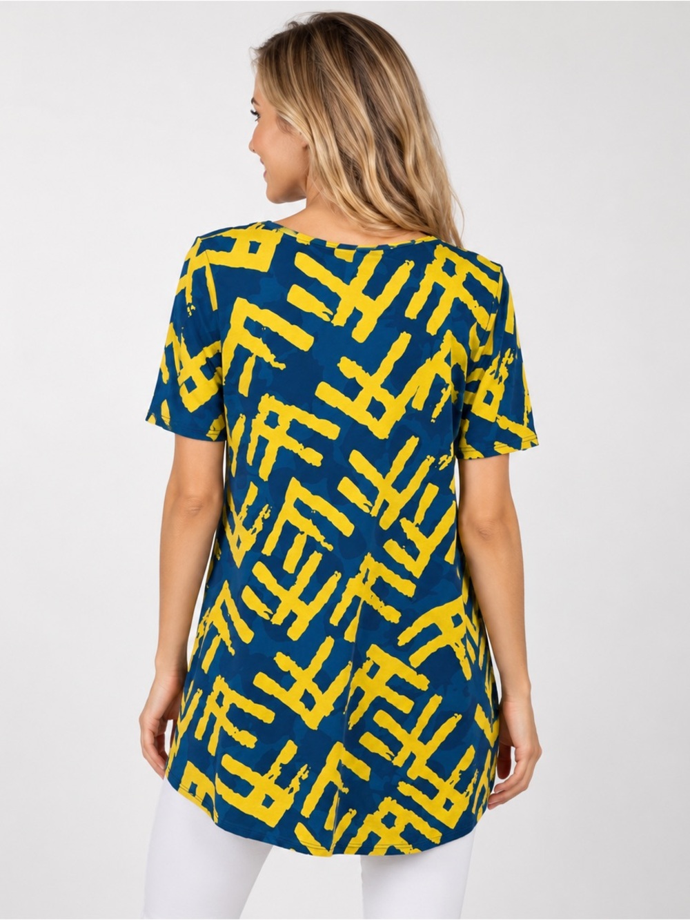 LuLaRoe Classic T XXS Blue Yellow Abstract Print Swing Tunic Top - Picture 2 of 6